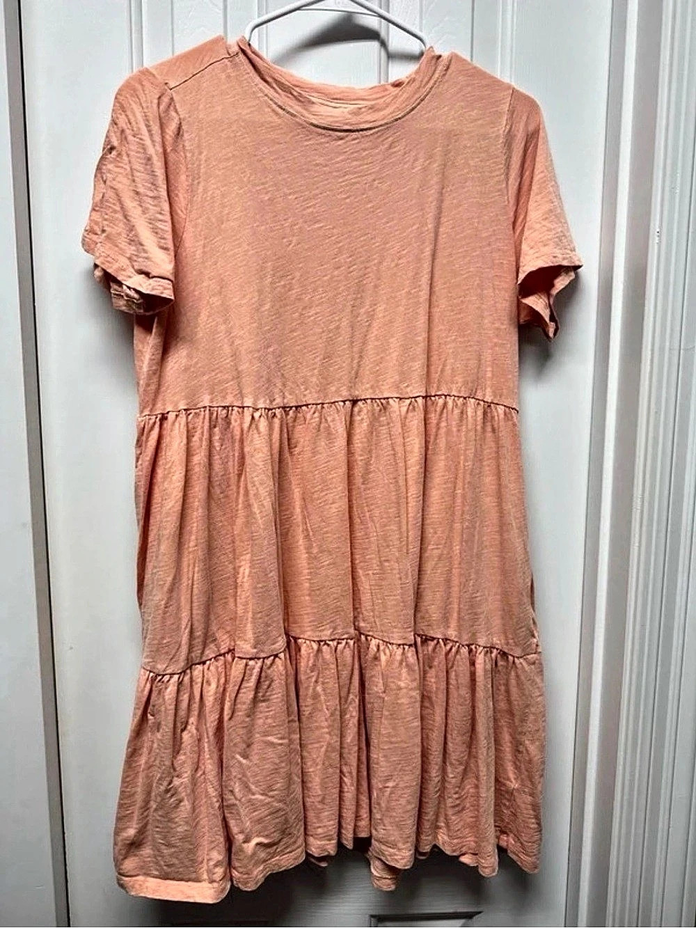 Old Navy Short-Sleeve Tiered Slub-Knit Mini Swing Dress Peach